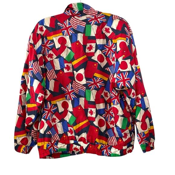 Lavon Vintage World Flag Print Silk Jacket | Multicolor | Size Medium - Picture 2 of 8